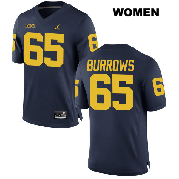 Women's NCAA Michigan Wolverines Connor Burrows #65 Navy Jordan Brand Authentic Stitched Football College Jersey NQ25Z60UA